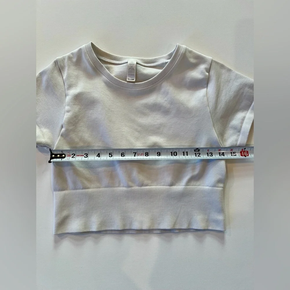 Aerie Offline Classic White Crop Top Medium Nylon Blend Workout Gym Shirt - Picture 5 of 11